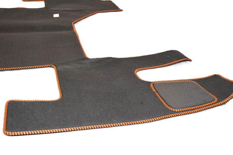 Quilted Truck mats - Renault T Cab - Flat floor - Black carpet - orange edge 